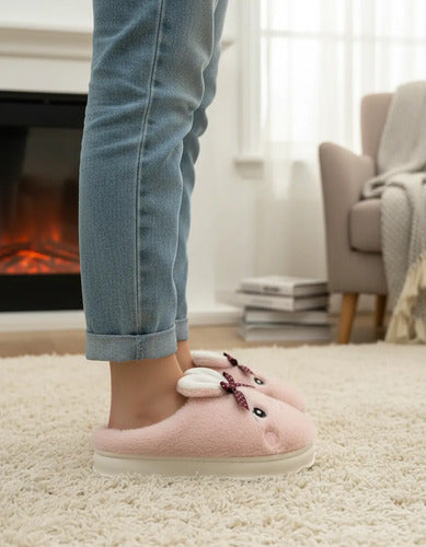 Pantuflas Peluda Diseño Conejito Con Orejas Cálidas Suaves Rosa Liso 37 Uy