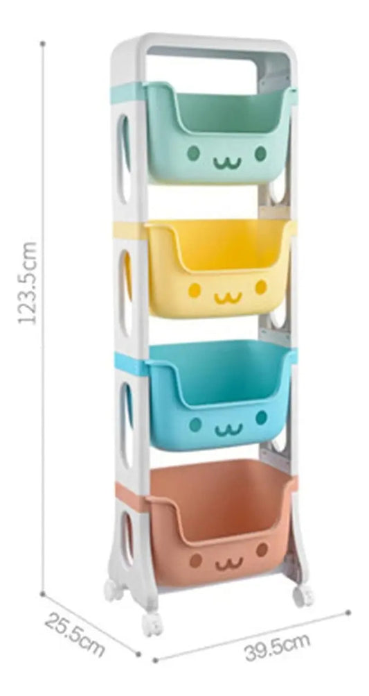 Organizador plástico de colores con ruedas 4 estantes para ninos