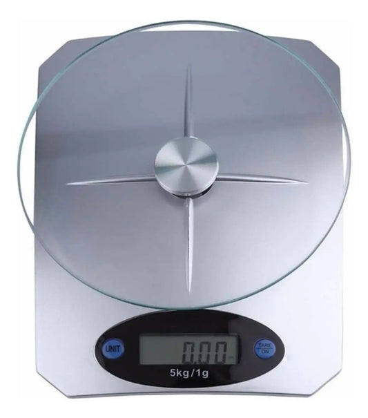 Balanza cocina digital precisión 1g-5kg vidrio pantalla gris