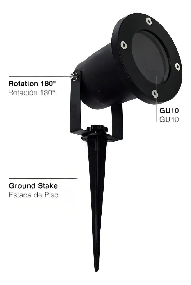 Lampara estaca jardin LED jabalina exterior pincho piso GU10 negro