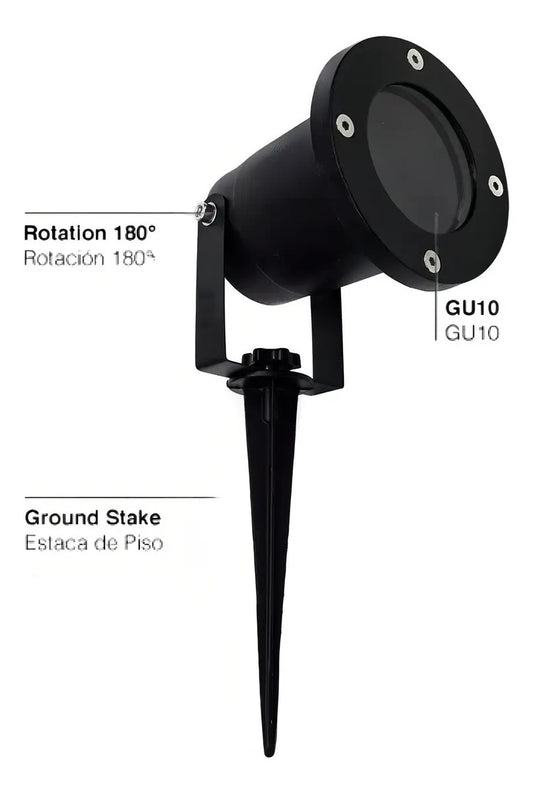 Lampara estaca jardin LED jabalina exterior pincho piso GU10 negro