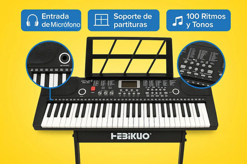 Pack Teclado Órgano Musical Con Micrófono+soporte De Teclado Negro