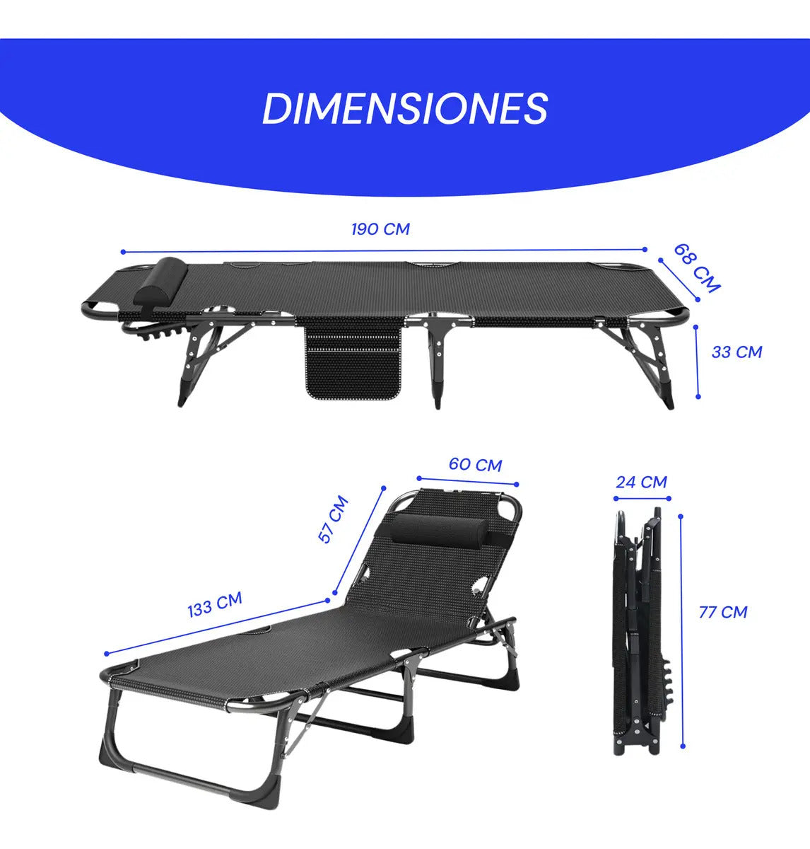 Outter silla reclinable camping cama acolchonada plegable jardin