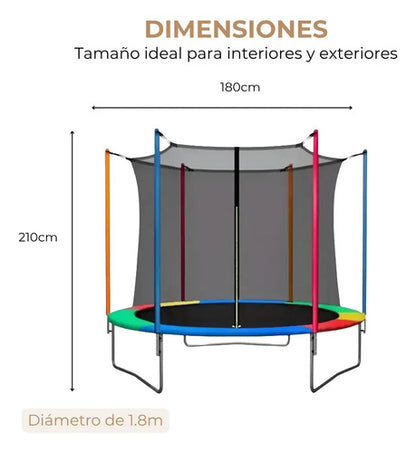 Cama Elástica Multicolor Con Red De Seguridad 180cm Diámetro Negro Multicolor