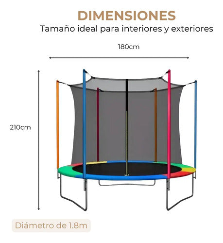 Cama Elástica Multicolor Con Red De Seguridad 180cm Diámetro Negro Multicolor