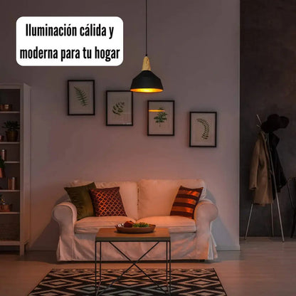 Lampara Colgante De Techo Metal Y Madera Diseño Nordico