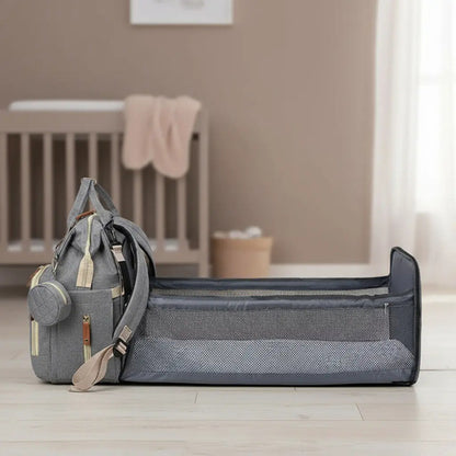 Mochila Maternal Convertible Con Cambiador Impermeable Bebe Color Gris Liso