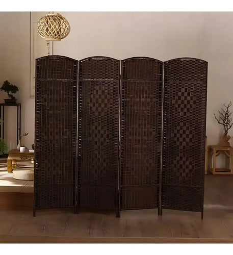 Biombo Separador Divisorio Plegable 4 Hojas Madera Moderno Liso Marrón Oscuro