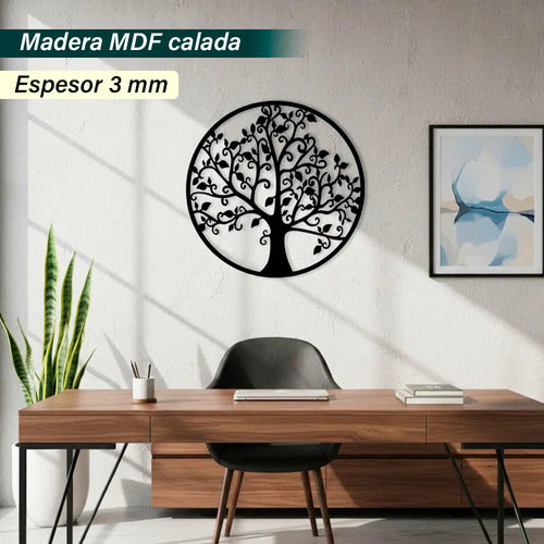 Cuadro Madera Calada Arbol De La Vida 53 X 53 Cm Negro