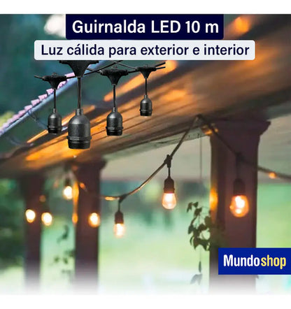 Guirnalda Guia Luces Jardin Lamparitas Led E27 Reforzadas Blanco Cálido