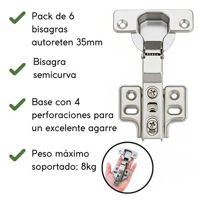Pack X6 Bisagras Autoreten De Cazoleta 35mm Semi Curva