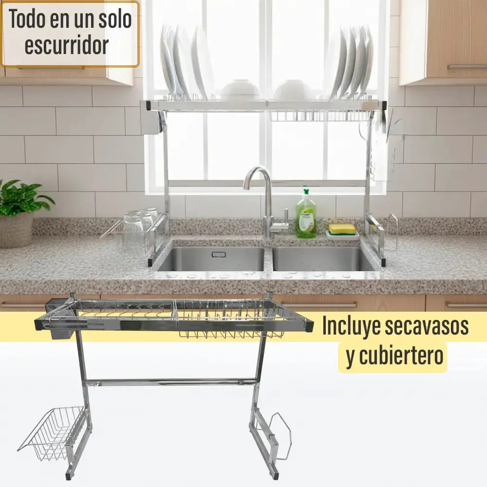 Escurridor seca platos acero vajilla 2 pisos 65cm Jalisco