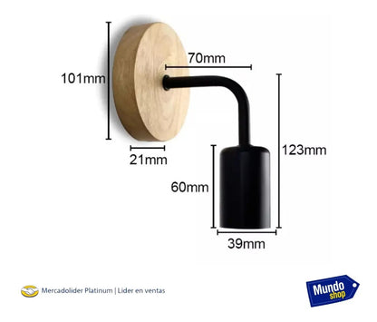 Pack x2 aplique nordico metal madera vintage + lampara
