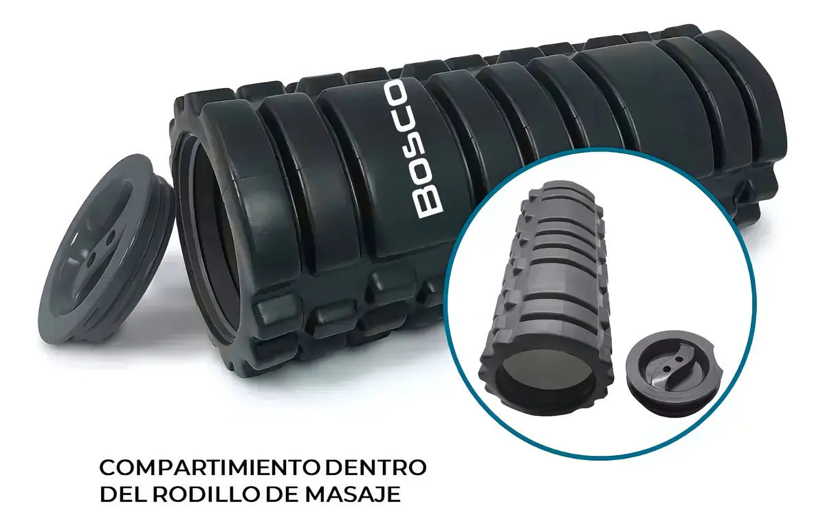 Rolo rodillo Bosco foam roller masajeador pilates set full negro
