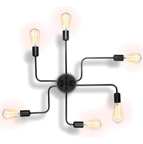Araña 6 Luces Brazos Vintage Apto Lamparas Led Techo Negro