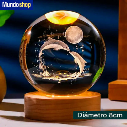 Veladora Bola De Cristal Con Luz Led Diseño Delfín 8cm Blanco