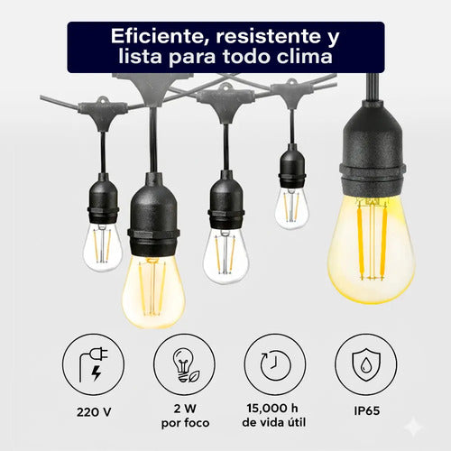 Guirnalda Guia Luces Jardin Lamparitas Led E27 Reforzadas Blanco Cálido