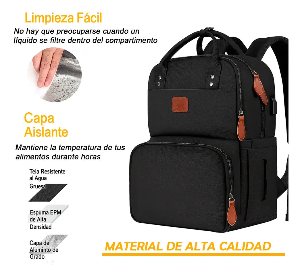 Mochila lonchera termica impermeable laptop Matein 1162 negro