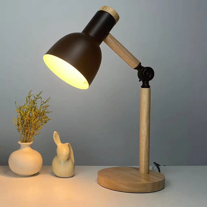 Lampara de escritorio portatil nordica madera y metal
