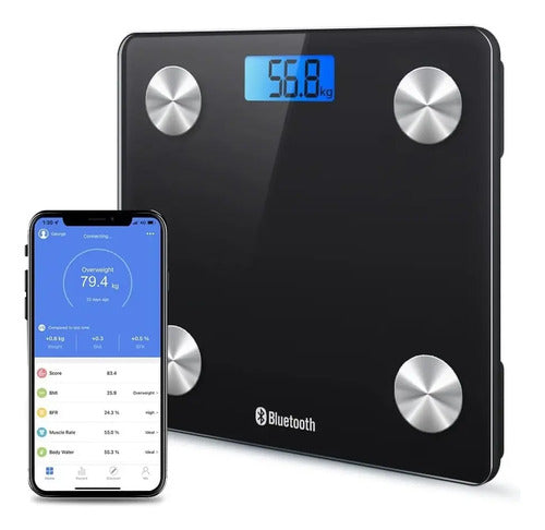 Balanza Bascula Digital De Baño Con Bluetooth Moderna 180kg Negro