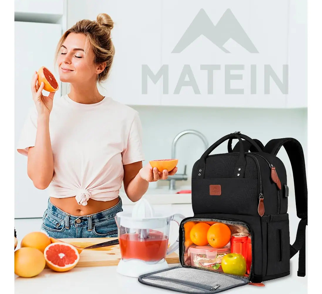 Mochila lonchera termica impermeable laptop Matein 1162 negro