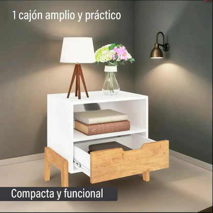 Mesa de luz nordica living dormitorio combinada 1 cajón x2