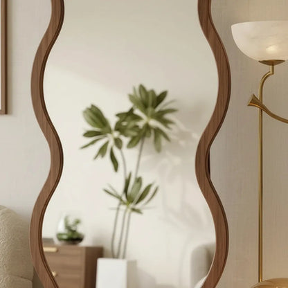Espejo De Pie Curvo 160cm Símil Madera Dormitorio Living Marrón Oscuro
