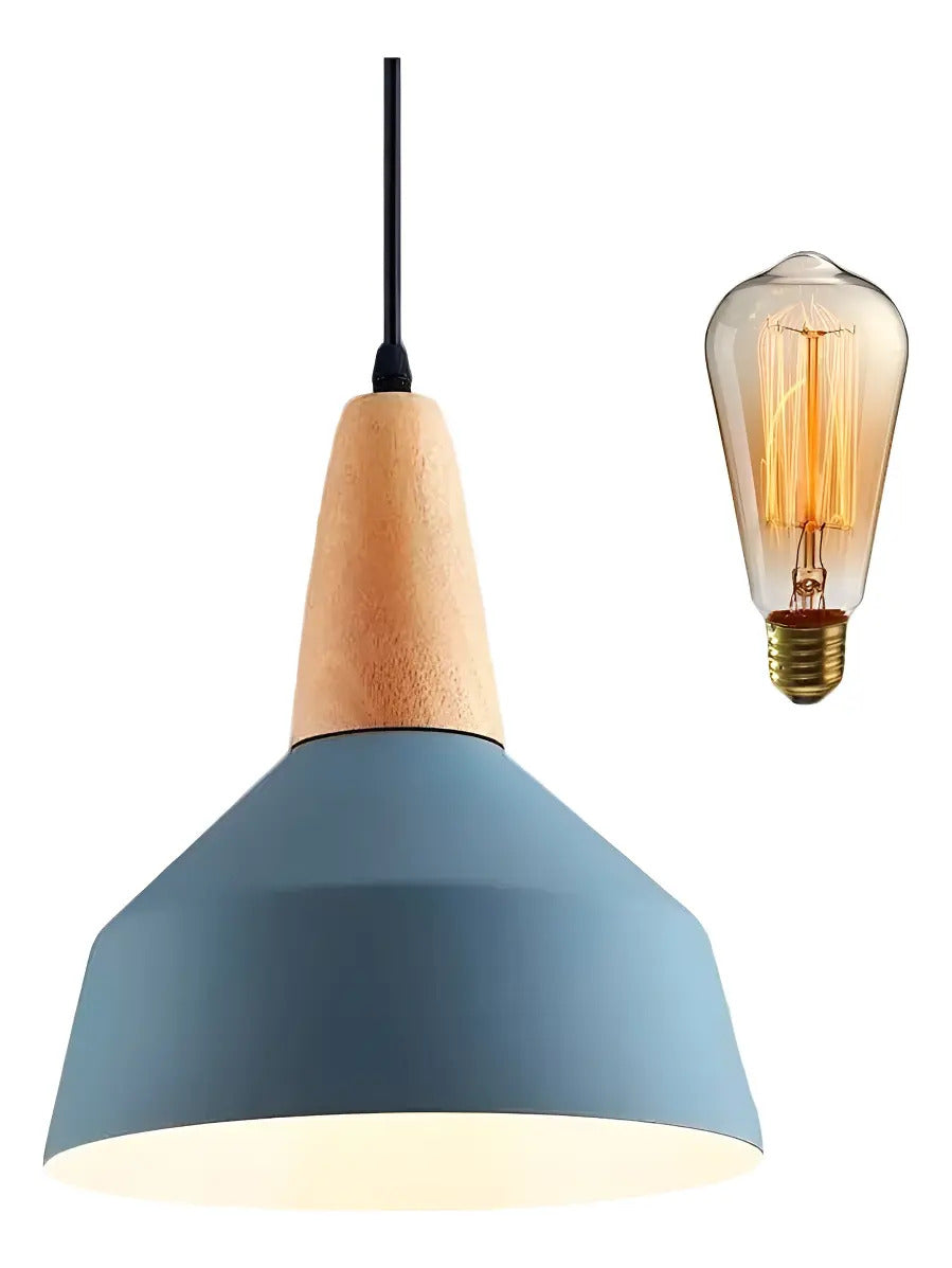 Lampara Colgante De Techo Metal Y Madera Diseño Nordico