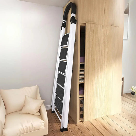 Escalera de aluminio 5 escalones antideslizante 150kg color blanco y negro