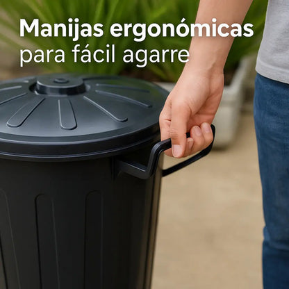 Papelera Basurero Cesto De Basura Con Tapa 65lts Plastico Negro