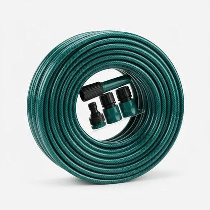Manguera de jardin para riego 25 metros con acoples y soporte verde
