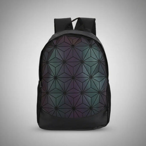 Mochila Holográfica Negra Brillante Para Escuela Y Salidas Negro Geométrico