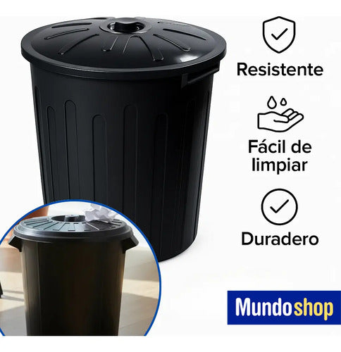 Papelera Basurero Cesto De Basura Con Tapa 65lts Plastico Negro