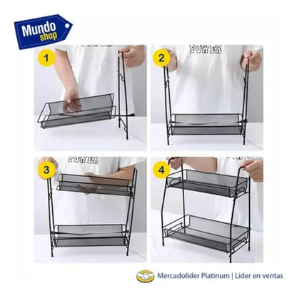 Organizador De Metal 2 Bandejas Multiuso Ms Negro