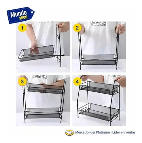 Organizador De Metal 2 Bandejas Multiuso Ms Negro