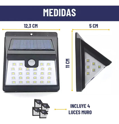 Pack x4 foco lampara solar triple 40smd exterior sensor
