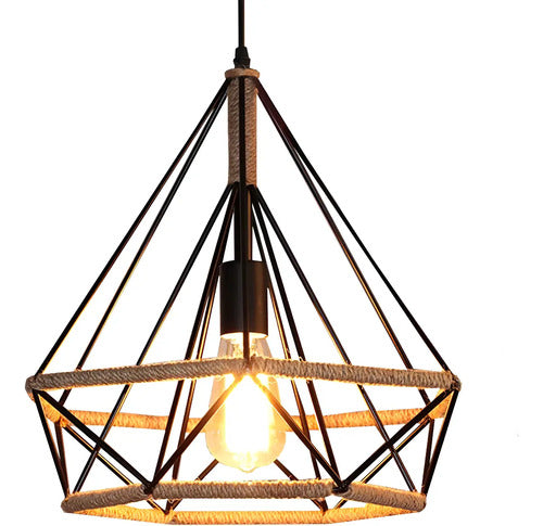 Lampara Colgante Diamante De Techo Decorativo Cuerda Metal Negro