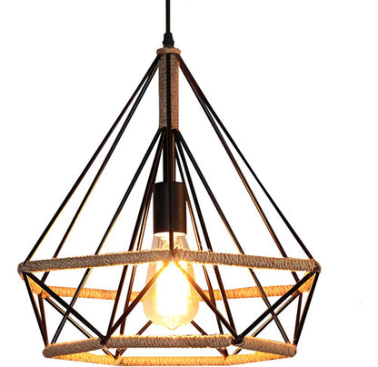 Lampara Colgante Diamante De Techo Decorativo Cuerda Metal Negro