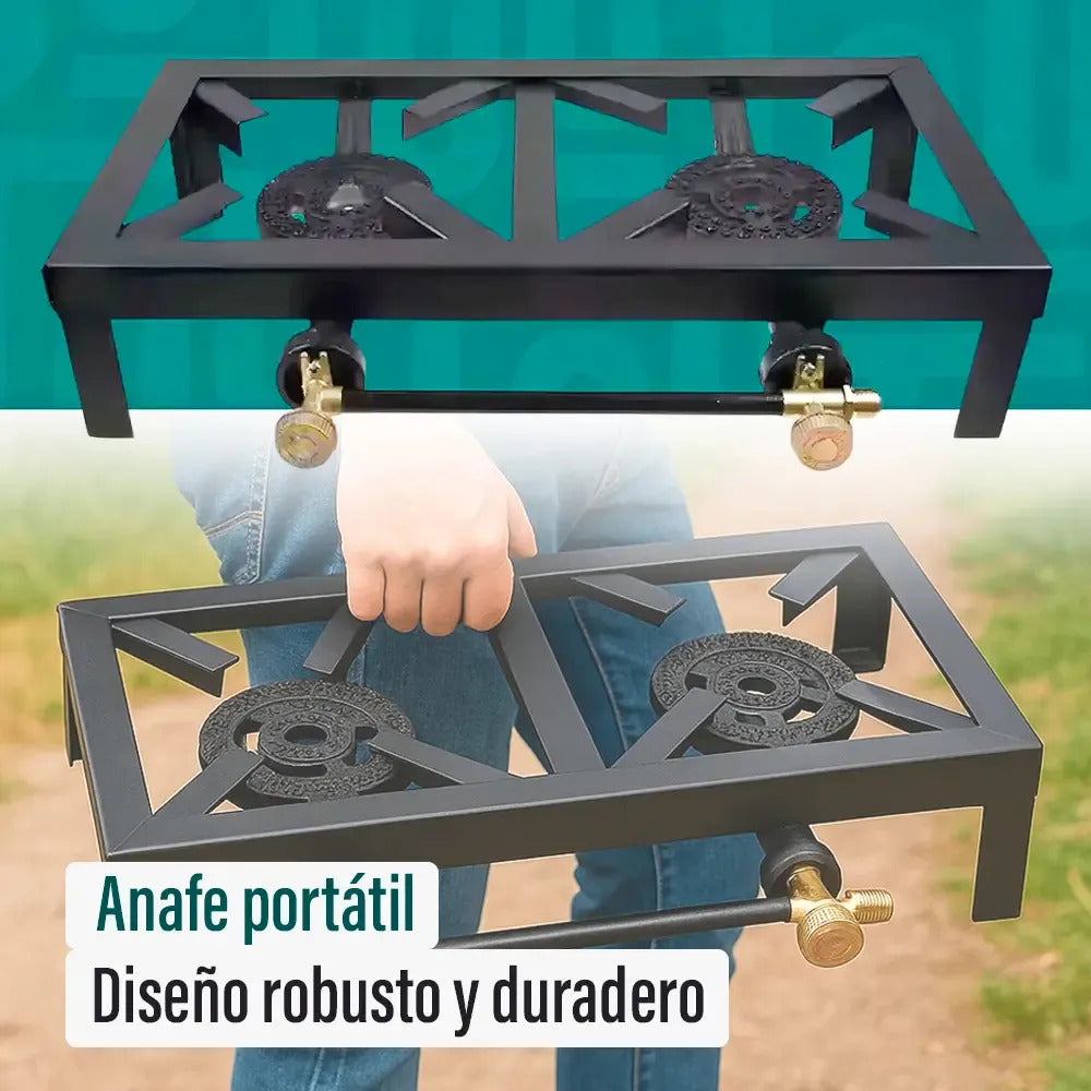 Anafe a gas Outter portátil de 2 hornallas para camping negro