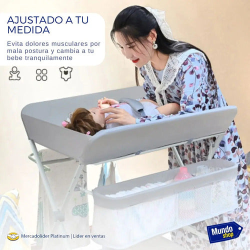 Mesa Cambiador Plegable Para Bebe Impermeable Con Estante Gris Liso