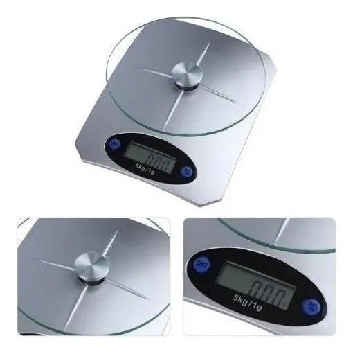 Balanza cocina digital precisión 1g-5kg vidrio pantalla gris