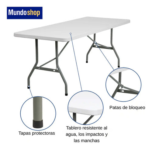 Mesa Plegable Tipo Valija Portable Plástica 180cm Blanca Blanco