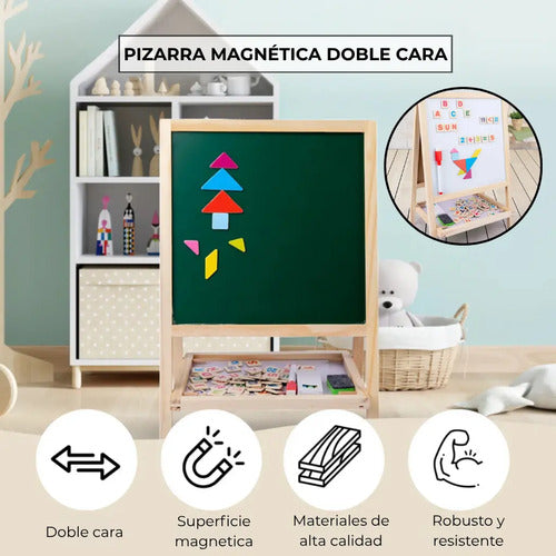 Pizarra Doble Imantada Niños Didactica Tiza + Marcador