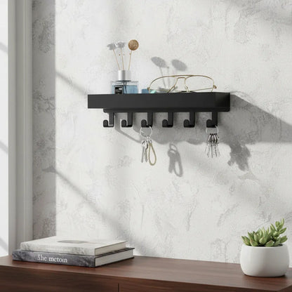 Porta Llaves De Pared De Madera Con Ganchos Metálicos Negro