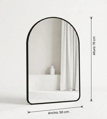 Espejo Arqueado Negro Baño 50x70cm Diseño Minimalista Negro