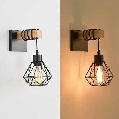 Aplique de pared colgante vintage diamante madera LED deco