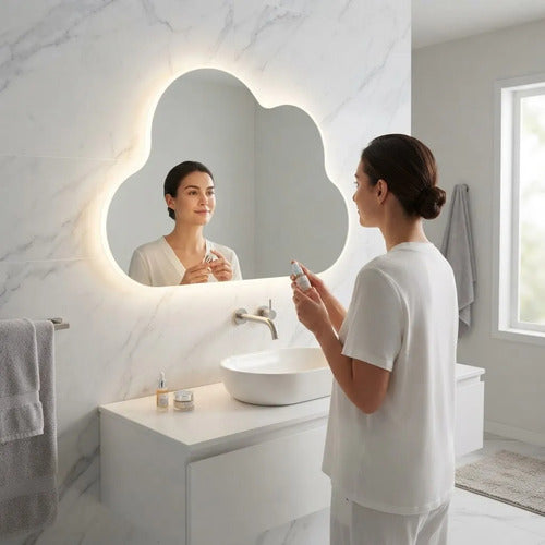 Espejo Decorativo Sin Marco Con Luz Led 70x50cm Tactil Blanco