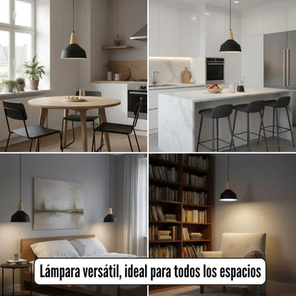 Lampara Colgante De Techo Metal Y Madera Diseño Nordico