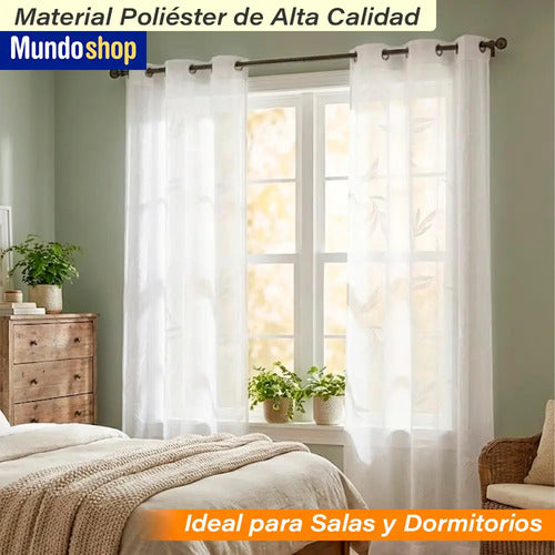 Juego De Cortinas Blancas Poliéster Estampada 106cm X 160cm Blanco