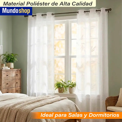 Juego De Cortinas Blancas Poliéster Estampada 106cm X 160cm Blanco